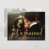 2枚の写真 | フェイク金ゴールドハートたった今結婚しました 案内ポストカード (正面/裏面)