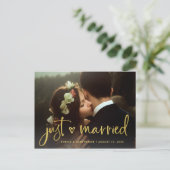 2枚の写真 | フェイク金ゴールドハートたった今結婚しました 案内ポストカード (スタンド正面)