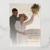 2枚の写真 モダンな結婚式の事前お知らせ 箔招待状 (正面)