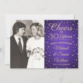 2枚の写真（任意年）記念応援紫と金ゴールド 招待状 (正面)