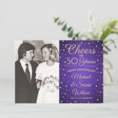 2枚の写真（任意年）記念応援紫と金ゴールド 招待状 (スタンド正面)