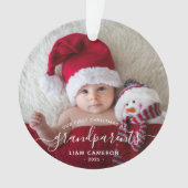 2枚の写真 初めてのクリスマスの祖父母 ホワイトスクリプト オーナメント (正面)