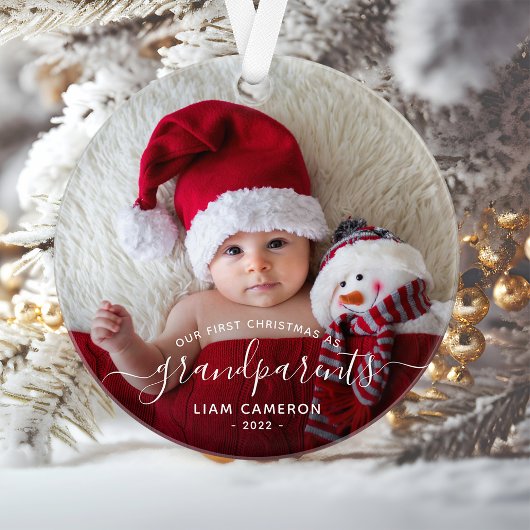 2枚の写真 初めてのクリスマスの祖父母 ホワイトスクリプト オーナメント