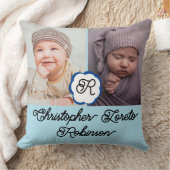 2枚の写真&完全な名前&モノグラム男の赤ちゃん クッション (ブランケット)