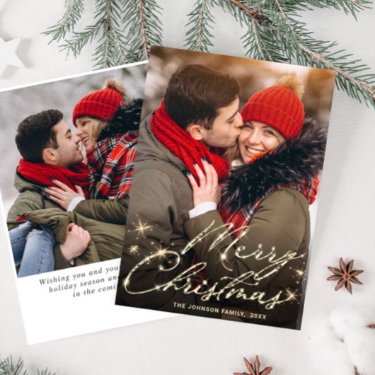 2枚の写真 現代のゴールドクリスマスグリーティング シーズンカード
