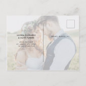 2枚の写真 |白いハートとスクリプトのたった今結婚しました 案内ポストカード (裏面)