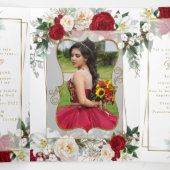 2枚の写真 赤い芍薬の花 Mis Quince Años トリフォールド招待状 三つ折り招待状 (内部中)