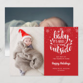 2枚の写真 赤ちゃん 寒い外 ホリデー 誕生 案内状 (正面/裏面)