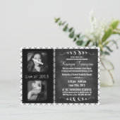 2枚の写真 黒板 卒業式 ブラック&ホワイト 招待状 (スタンド正面)