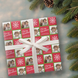 2枚の写真 – Red Green Meerry Christmas Snowflaks ラッピングペーパー