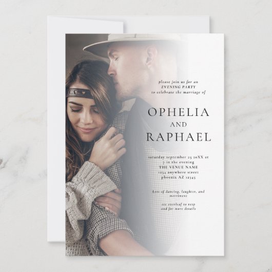 2枚の写真QRコードボヘミ結婚アンの夕べパーティー 招待状 (正面)