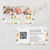 2枚の写真QRコード生まれたばかりのベビー 名刺 (正面/裏面)