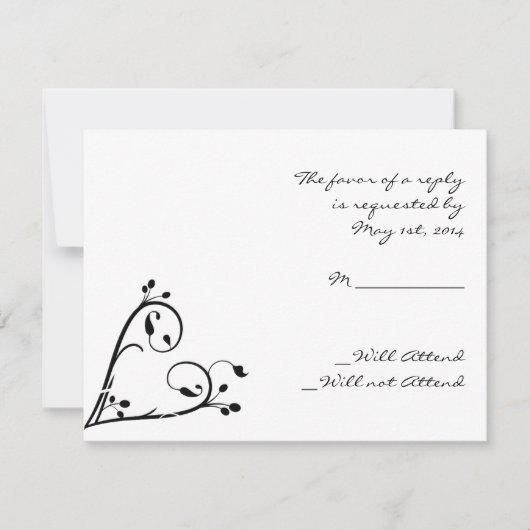 2枚の白い孔雀およびハートの応答カード 出欠カード (正面)