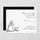 2枚の白い孔雀およびハートの応答カード 出欠カード (正面/裏面)