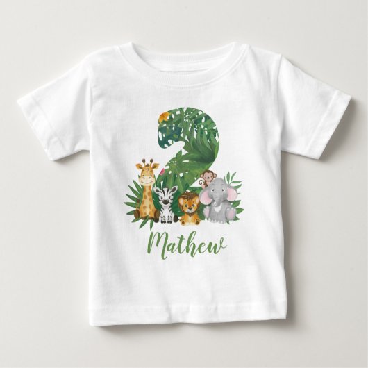 2枚の野生の1枚の2歳の誕生日ジャングルサファリTシャツ ベビーTシャツ (正面)