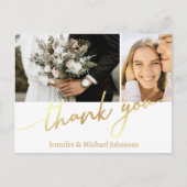 2枚の金ゴールド感謝していをコラージュ結婚した ポストカード (正面)