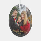 2枚エレガントの両面ファミリフォト金ゴールドスクリプト ガラスオーナメント (正面左)