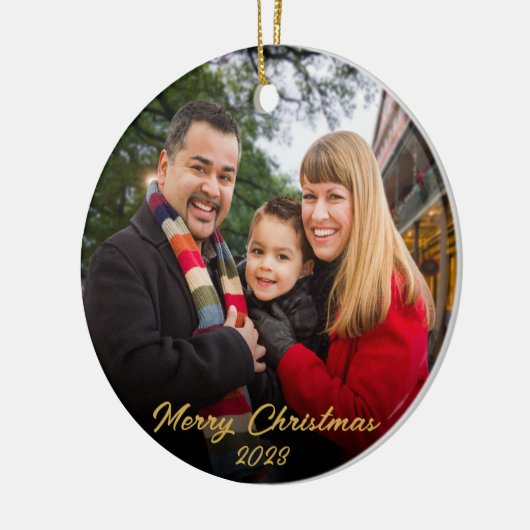 2枚エレガントの両面ファミリフォト金ゴールドスクリプト セラミックオーナメント (左)