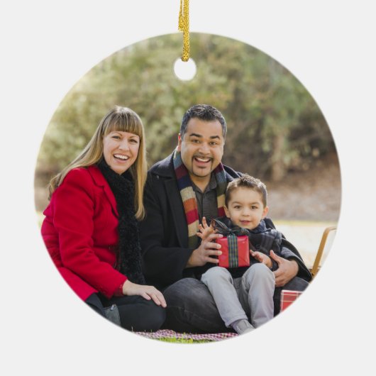 2枚エレガントの両面ファミリフォト金ゴールドスクリプト セラミックオーナメント (裏面)