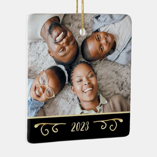 2枚エレガントの両面ファミリーフォトブラック金ゴールド セラミックオーナメント (右)