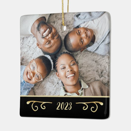 2枚エレガントの両面ファミリーフォトブラック金ゴールド セラミックオーナメント (左)