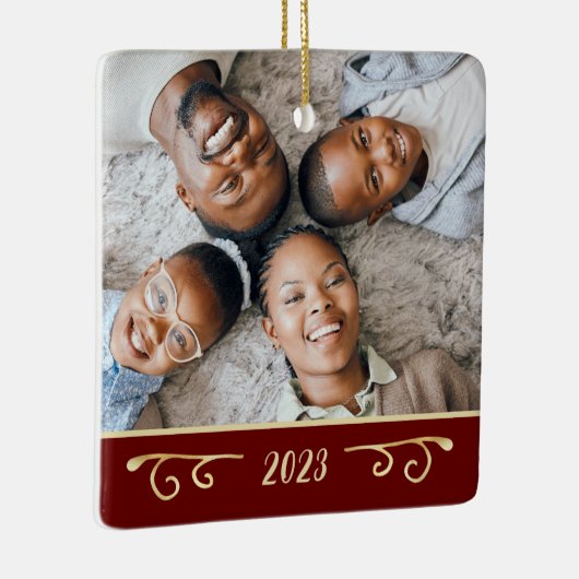 2枚エレガントの両面ファミリーフォト金ゴールドブルゴーニュ セラミックオーナメント (右)