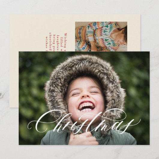 2枚エレガントの写真が入ったクリスマスフォトカード 招待状 (正面/裏面)