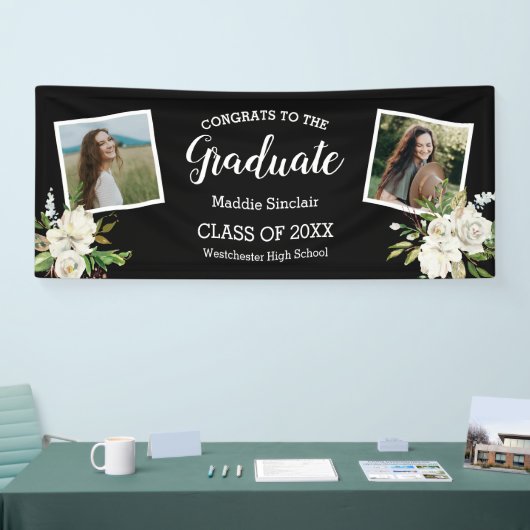 2枚エレガントの写真フローラ卒業ブラック 横断幕 (トレードショー)