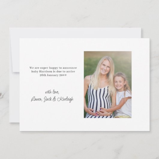 2枚カジュアルの写真の妊娠を言う手書きのメモ 案内状 (裏面)