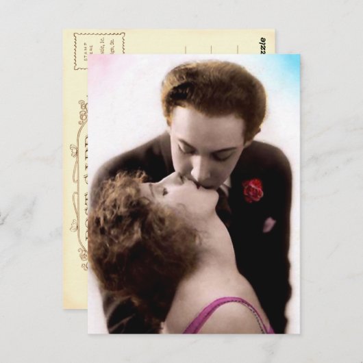 2枚キスをするのハフランスのガキ ポストカード (正面/裏面)