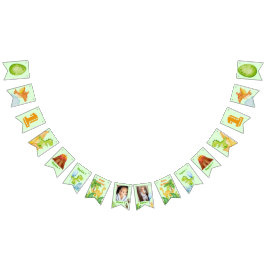 2枚パーソナライズされたの写真を持つ恐竜の緑 バンティングフラッグ