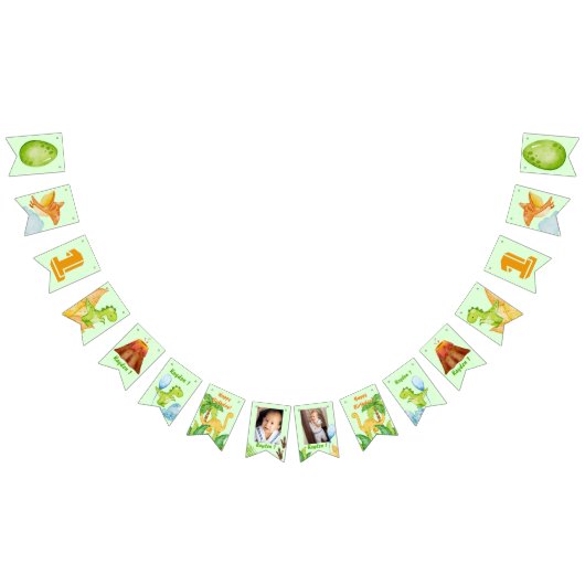 2枚パーソナライズされたの写真を持つ恐竜の緑 バンティングフラッグ (全)