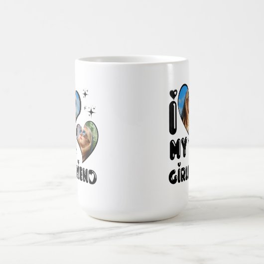 2枚パーソナライズされたの写真ガールフレンドが大好き コーヒーマグカップ (中央)