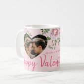 2枚パーソナライズされたの写真ハートピンクのバラのバレンタイン コーヒーマグカップ (正面左)