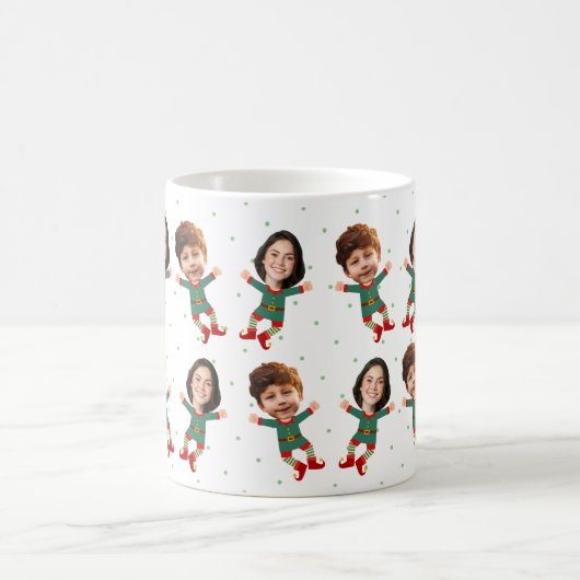 2枚パーソナライズされたの写真顔おもしろいクリスマス小妖精や小人kid コーヒーマグカップ (中央)