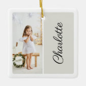 2枚ミニマルの写真カスタマイズ名Light Gray セラミックオーナメント (正面)