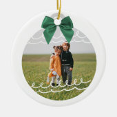2枚ミニマルの写真グリーンボウ家族の写真 セラミックオーナメント (正面)