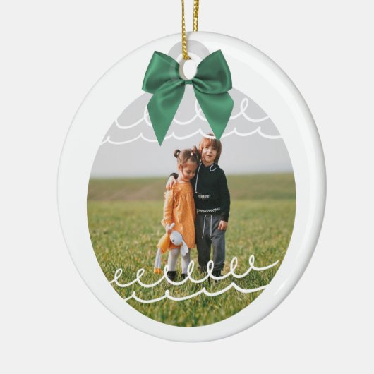 2枚ミニマルの写真グリーンボウ家族の写真 セラミックオーナメント (左)