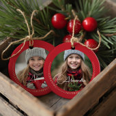 2枚ミニマルエレガントのフォトコラージュのキープサキーレッド セラミックオーナメント