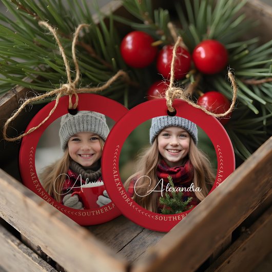 2枚ミニマルエレガントのフォトコラージュのキープサキーレッド セラミックオーナメント