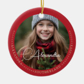 2枚ミニマルエレガントのフォトコラージュのキープサキーレッド セラミックオーナメント (正面)
