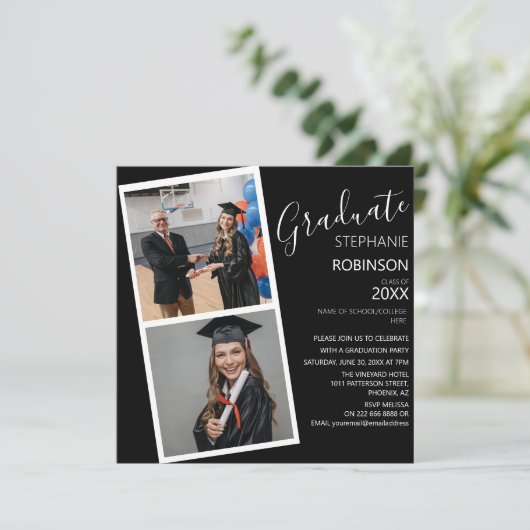 2枚モダンのフォトストリップ |卒業パーティー 案内状 (スタンド正面)