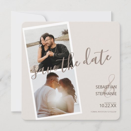 2枚モダンのフォトストリップ |婚約発表 案内状 (正面)