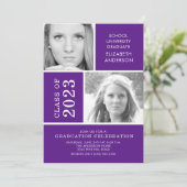 2枚モダンのフォトパープル卒業招待状 招待状 (スタンド正面)