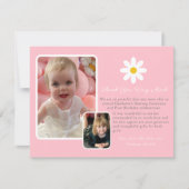 2枚モダンのフォトピンク白金ゴールドデイジーありがとう 招待状 (正面)