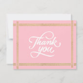 2枚モダンのフォトピンク白金ゴールドデイジーありがとう 招待状 (裏面)