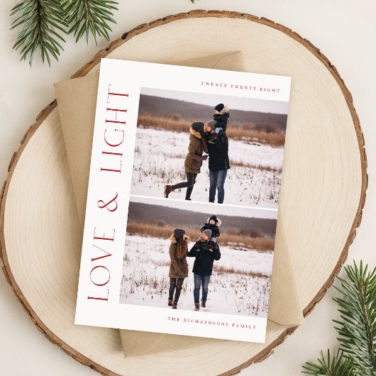 2枚モダンのフォトファミリークリスマスホリデー ポストカード