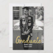 2枚モダンのフォトブラック&金ゴールドの卒業 招待状 (正面)