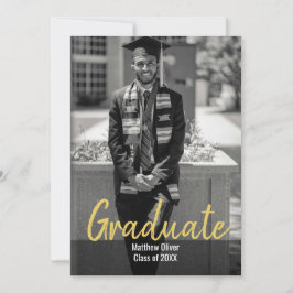 2枚モダンのフォトブラック&金ゴールドの卒業 招待状