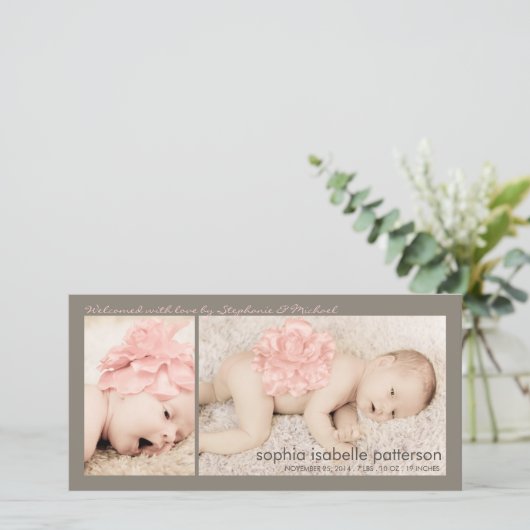 2枚モダンのフォトベビーガール誕生のお知らせ 案内状 (スタンド正面)